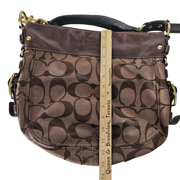 Coach 12674 Zoe Signature Logo Hobo Bag Brown Jaquard Shoulder Purse Large - Picture 10 of 14